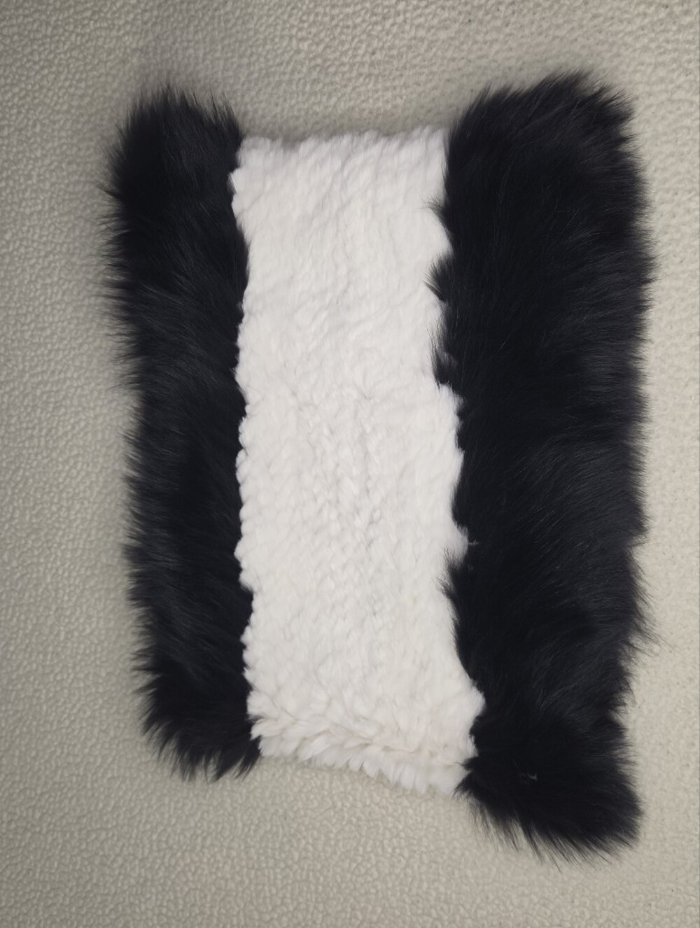 White and Black 100% Rabbit Fur Neck Warmer By Adrienne Landau